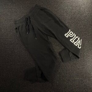 Victoria's Secret PINK Joggers  Womens XS Black Logo Sweatpants Drawstring